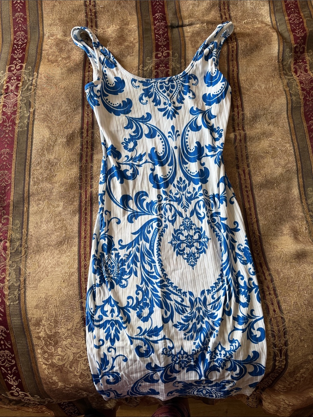 Stylish Blue & White Island Scoop Neck Mini Dress - Women's